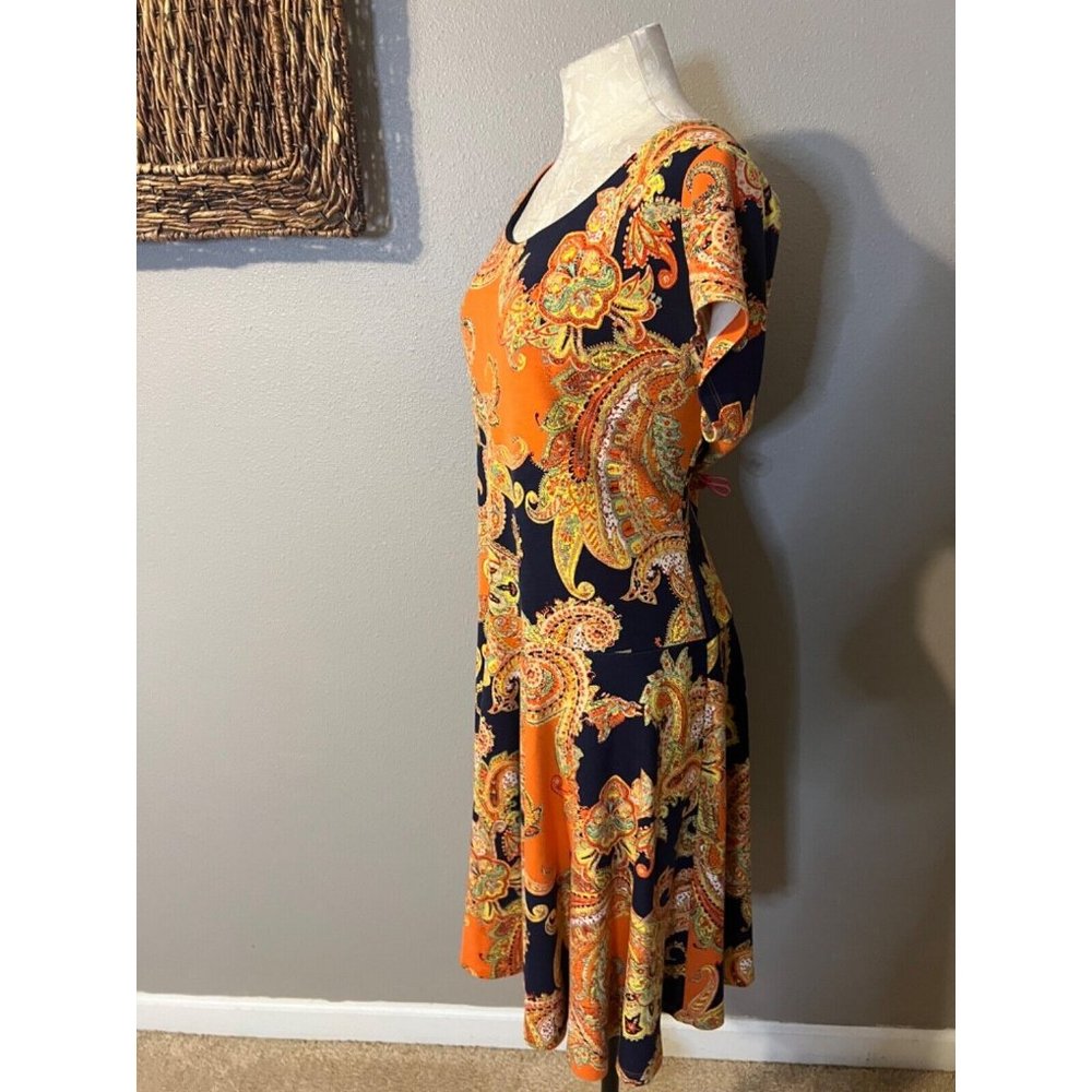 Ralph Lauren Midi Dress XL Extra Large A Line Paisley Short Sleeve Washable - Picture 7 of 11